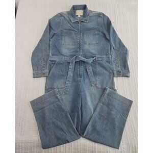 Christian Siriano Full Zip Belted Stretch Denim Jumpsuit Women's 16 EUC Designer